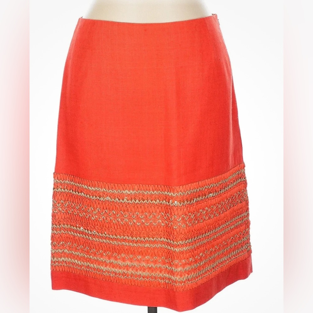 Per Se Carlisle Collection Coral Pencil Skirt Knee Length Silk Sequin Detail 10